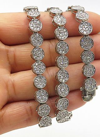 925 Sterling Silver - Vintage Cubic Zirconia Circle Link Chain Necklace - N1956