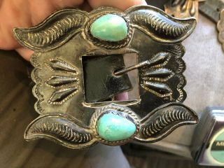 RARE Old Pawn STERLING SILVER & Turquoise Navajo Indian CONCHO BELT & BUCKLE 3