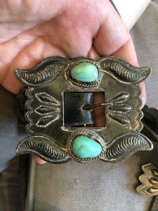 RARE Old Pawn STERLING SILVER & Turquoise Navajo Indian CONCHO BELT & BUCKLE 4
