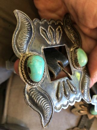 RARE Old Pawn STERLING SILVER & Turquoise Navajo Indian CONCHO BELT & BUCKLE 6