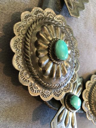 RARE Old Pawn STERLING SILVER & Turquoise Navajo Indian CONCHO BELT & BUCKLE 9