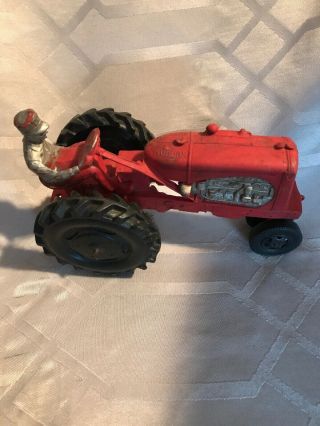 Vintage Usa Auburn Red Silver 572 Hard Rubber Toy Tractor Farm Equipment Driver