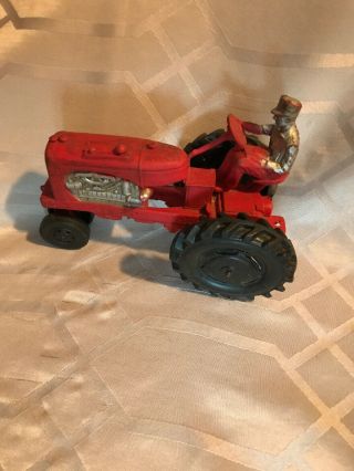 Vintage USA Auburn Red Silver 572 Hard Rubber Toy Tractor Farm Equipment Driver 2
