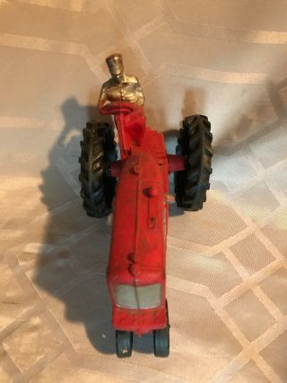 Vintage USA Auburn Red Silver 572 Hard Rubber Toy Tractor Farm Equipment Driver 3