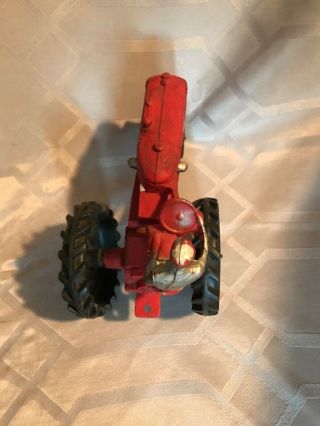 Vintage USA Auburn Red Silver 572 Hard Rubber Toy Tractor Farm Equipment Driver 4