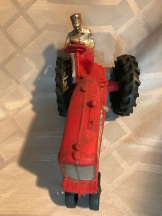 Vintage USA Auburn Red Silver 572 Hard Rubber Toy Tractor Farm Equipment Driver 5