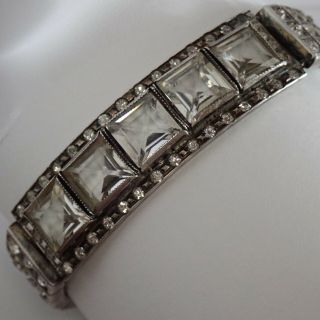 Antique Art Deco Sterling Silver Crystal Paste Rhinestone Bracelet