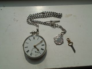 Vintage 19th Century Sterling Silver Pocket Watch and FWC Prince Albert Chain 2