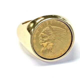 Vintage 1928 Indian Head Liberty Coin Ring,  14k Yellow Gold,  Size 10.  25