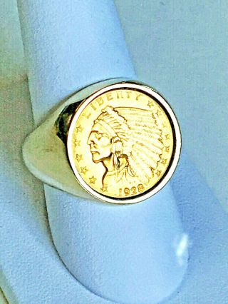 Vintage 1928 indian Head Liberty Coin Ring,  14K Yellow Gold,  Size 10.  25 2