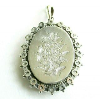 Old Antique Victorian Solid Silver Sterling Large Locket Pendant Birmingham 1882