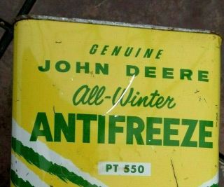 VINTAGE JOHN DEERE PLOW COMPANY 1 Gallon Anti Freeze Can Oil Advertising Tin 10