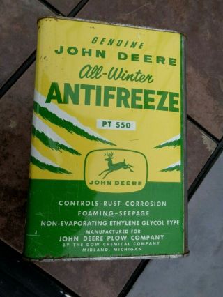 VINTAGE JOHN DEERE PLOW COMPANY 1 Gallon Anti Freeze Can Oil Advertising Tin 2