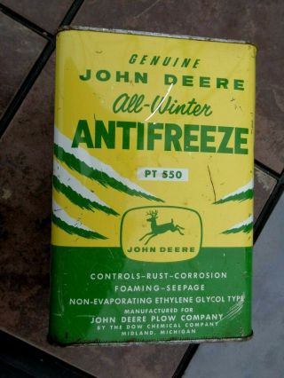 VINTAGE JOHN DEERE PLOW COMPANY 1 Gallon Anti Freeze Can Oil Advertising Tin 4