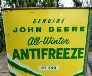 VINTAGE JOHN DEERE PLOW COMPANY 1 Gallon Anti Freeze Can Oil Advertising Tin 9