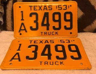 Vintage Pair Texas License Plates 1953 Truck