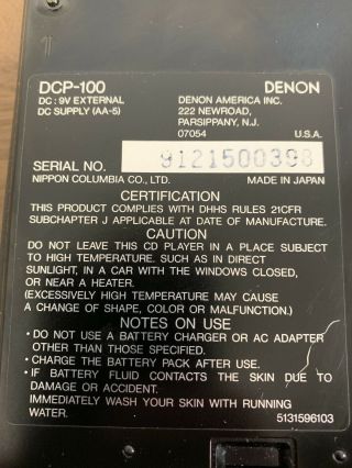 Denon DCP - 100 Audiophile Portable CD Player,  VERY RARE,  Great 8