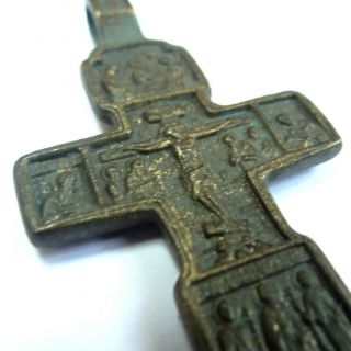 Russian Old Ancient Artifact Bronze Cross Double Sides With Scene