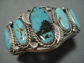 Huge Vintage Navajo Rare Number 8 Turquoise Sterling Silver Bracelet Old