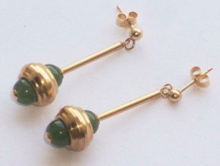 Rare Large Antique Vintage Unusual Gold & Jade Art Deco Drop Pendant Earrings