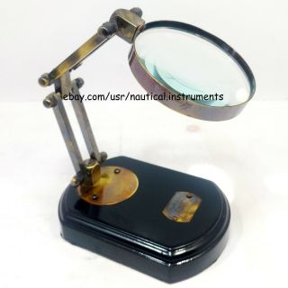Vintage Movable Desk Top Magnifier Vintage Brass & Wood Magnifying Glass