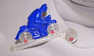 Vintage 1950s Plastic Dark Blue Police Motorcycle Toy Whistle W/spinning Wheels