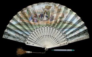Antique Victorian Fan Queen Victoria & Family Ca.  1850 Signed Eventail Abanico