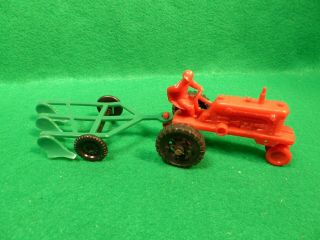 Vintage 1960s Marx Plastic Tractor & Plow Farm Toy Playsets