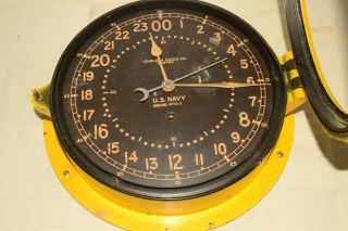 40s Wwii Vtg Chelsea 24 Hour U.  S Navy Nautical Ships Clock Movement Big 9 "