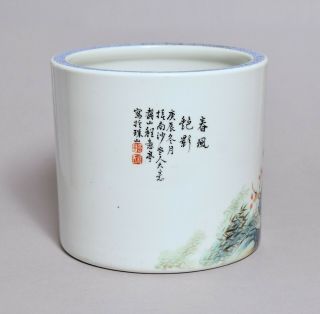 FINE QUALITY LARGE ANTIQUE CHINESE REPUBLIC PORCELAIN BRUSH POT WITH CALLIGRAPHY 4