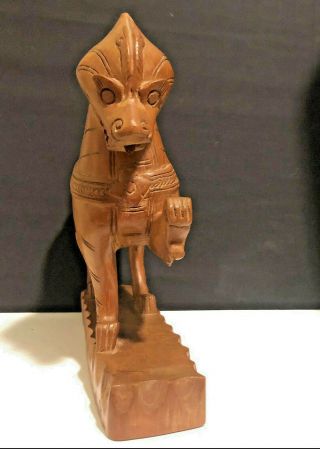 Oriental Foo Dog Hand Carved Wooden Vintage - Antique Large Heavy Sculptur
