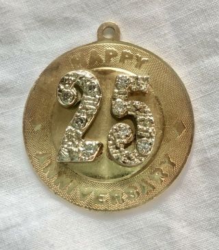 Vintage 25th Anniversary Pendant 14k Yellow Gold 8 Diamonds Can Be Engraved