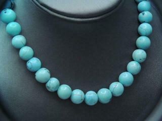 Vintage Round Turquoise Bead Necklace 11mm Turquoise Bead Necklace 15 1/4 Inches