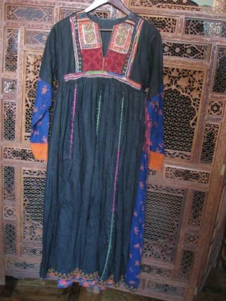 Vintage Afghan Embroidered Peasant Dress Ethnic Tribal