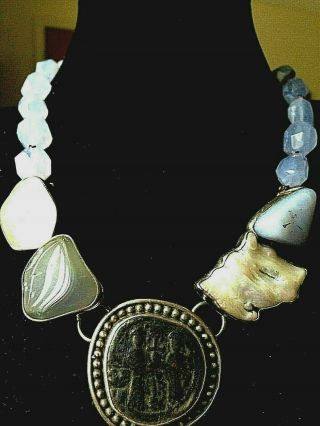 Collectible Rebecca Collins Medallion Gemstone Necklace Signed Vtg Rare