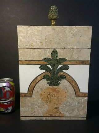 Vintage Maitland - Smith Tesselated Stone Marquetry Box - Palm Leaf/urn - 15 "
