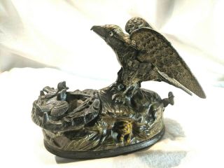 Antique American Eagle & Eaglets Cast Iron Mechanical Bank J E Stevens 1883