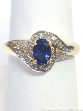 Vintage 14k Yellow Gold Sapphire Diamond Ladies Solitaire Ring Size 7