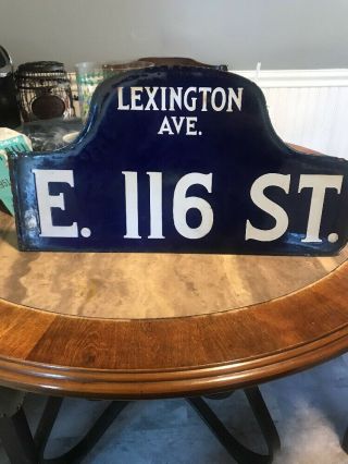 Antique York City Street Sign Lexington Ave.  116 St Double Sided Porcelain 5