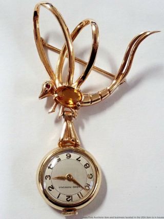 Antique 14k Gold Girard Perregaux Dragonfly Natural Tourmaline Ruby Watch