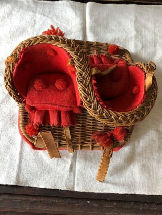 Antique Rare Doll 2 Sided Saddle Great Accessory For Small Dolls Wool Wicker 5