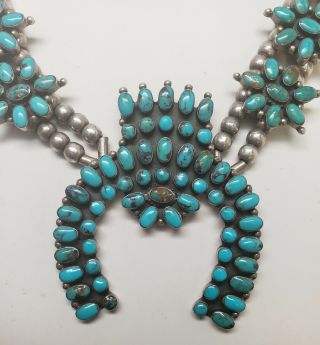 Vintage Navajo Sterling Silver Squash Blossom Signed JF Heavy Turquoise Necklace 3