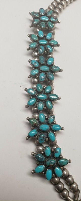 Vintage Navajo Sterling Silver Squash Blossom Signed JF Heavy Turquoise Necklace 4