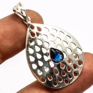 Blue Sapphire Pendant 925 Sterling Silver Handmade Jewelry Sz1.  76 "