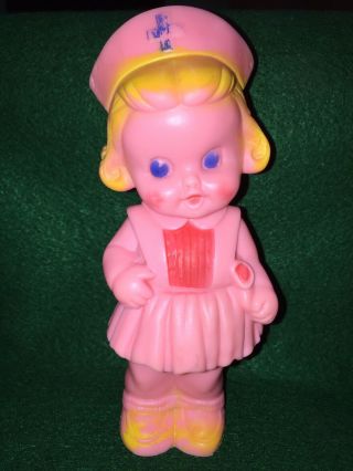 Vintage 1960 6 " Little Girl Nurse - Sun Rubber Co.  - Squeaky