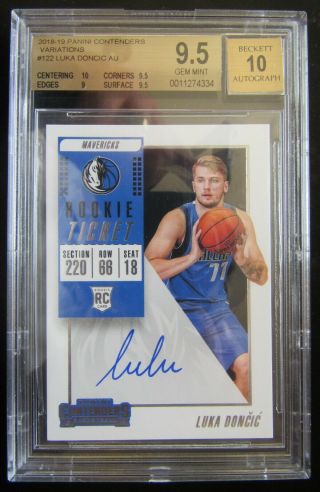 2018 Bgs 9.  5/10 Luka Doncic Contenders Auto/autograph Rc Rookie Card 122 Rare