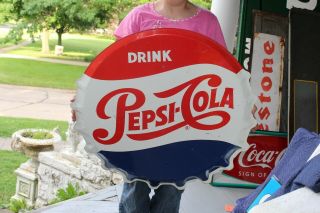 Large Vintage 1963 Pepsi Cola Soda Pop Bottle Cap 31 " Metal Sign