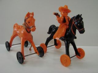 Rare Rosbro Rosen Bros Cowboy & Horses Halloween Colors Candy Container