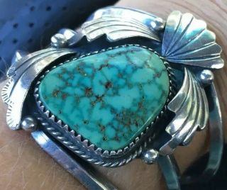 Lovely Vintage Navajo Sterling Silver & Turquoise Cuff Bracelet Gorgeous 6 In