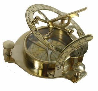 Vintage Solid Brass Sundial Compass Hand - Made West London Marine Compass